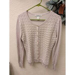 Melrose Chic New York Womens Beige Textured Pointelle Knit‎ Button Cardigan M
